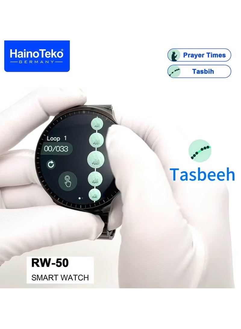 Haino Teko RW50 Super Max Size Round Shape Curved AMOLED Display Smart Watch With 3 Pair Straps For Gents and Boys Silver - Image 3