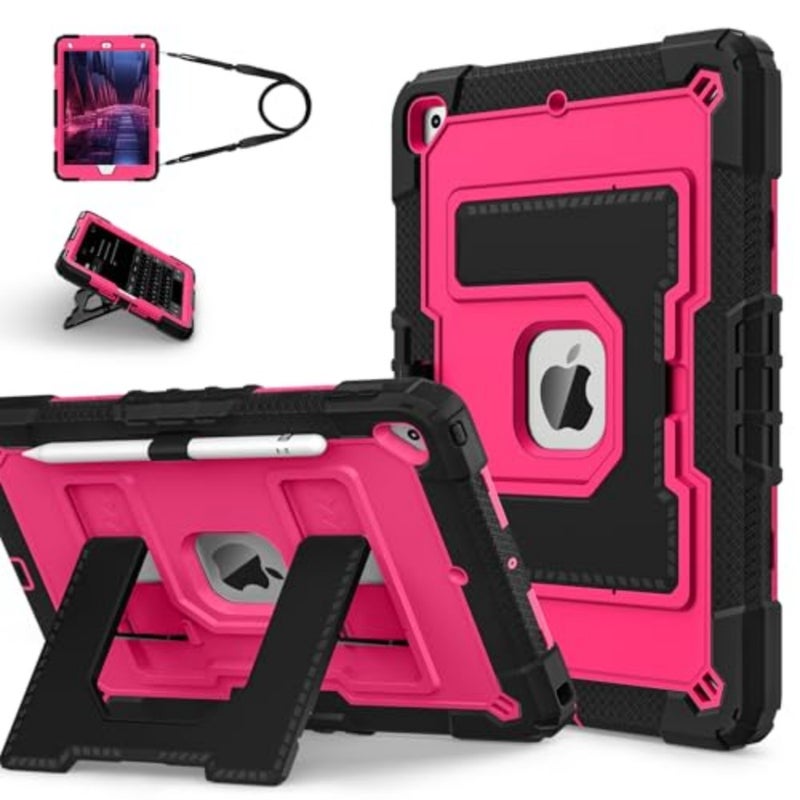 ' shockproof iPad 9th/8th/7th gen 2021/2020/2019 10.2-inch case with built-in stand, black rose red - Image 1