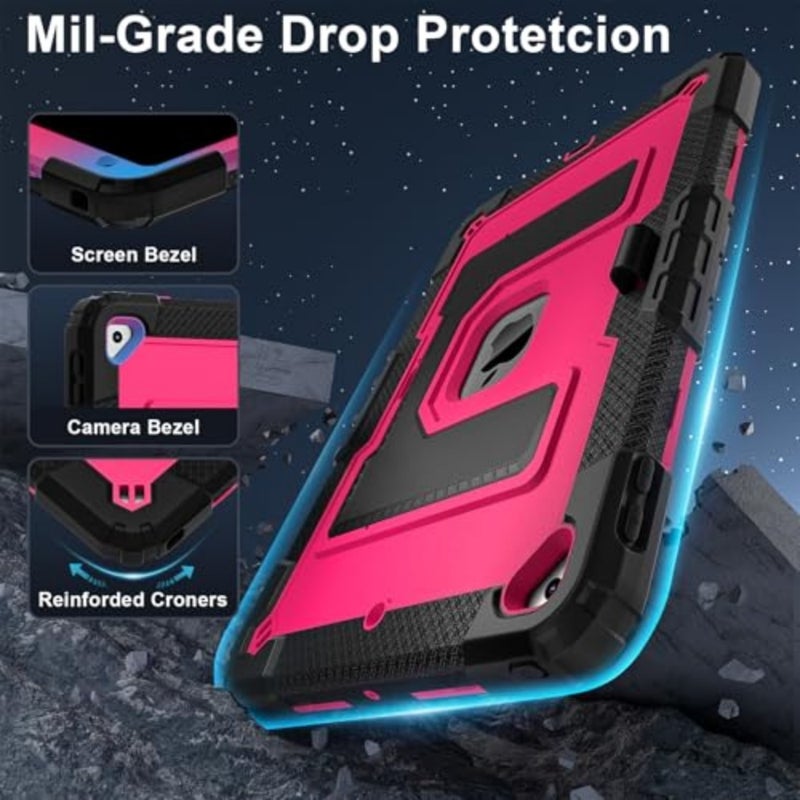 ' shockproof iPad 9th/8th/7th gen 2021/2020/2019 10.2-inch case with built-in stand, black rose red - Image 3