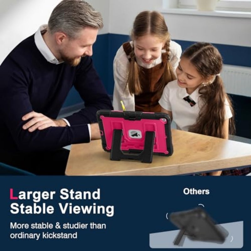 ' shockproof iPad 9th/8th/7th gen 2021/2020/2019 10.2-inch case with built-in stand, black rose red - Image 4