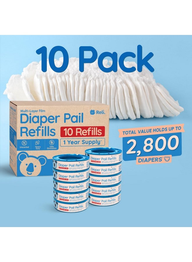 Reli. Diaper Pail Refill Bags, Compatible with Genie Complete, Expressions (10 Pack) Pail Refills Unscented | Odor Blocking, Strong, Easy Replacement | Holds up to 2,800 Newborn Diapers - Image 2