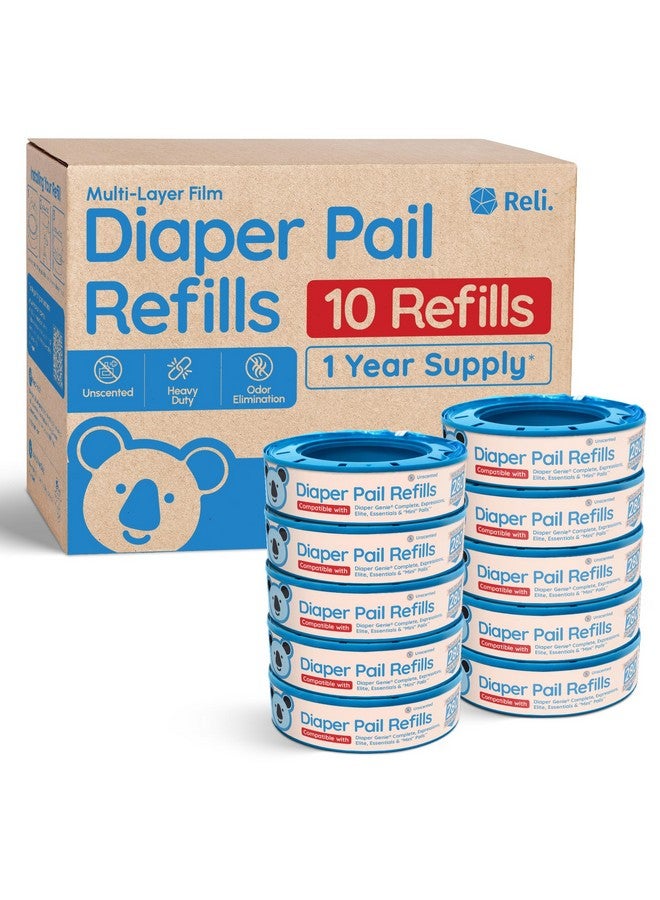 Reli. Diaper Pail Refill Bags, Compatible with Genie Complete, Expressions (10 Pack) Pail Refills Unscented | Odor Blocking, Strong, Easy Replacement | Holds up to 2,800 Newborn Diapers - Image 1
