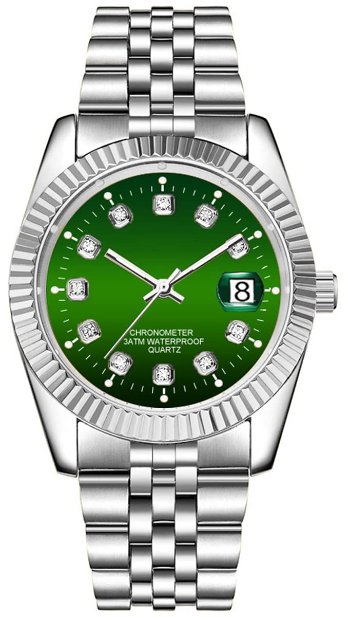 SENRUD Men's Fashion Classic Design Analog Quartz Watches Casual Business Stainless Steel Waterproof Date Wrist Watch Men (Green) - Image 5
