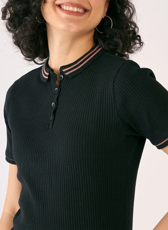 Salt Attire SALT ATTIRE Black Self Design Rib Sheath Dress