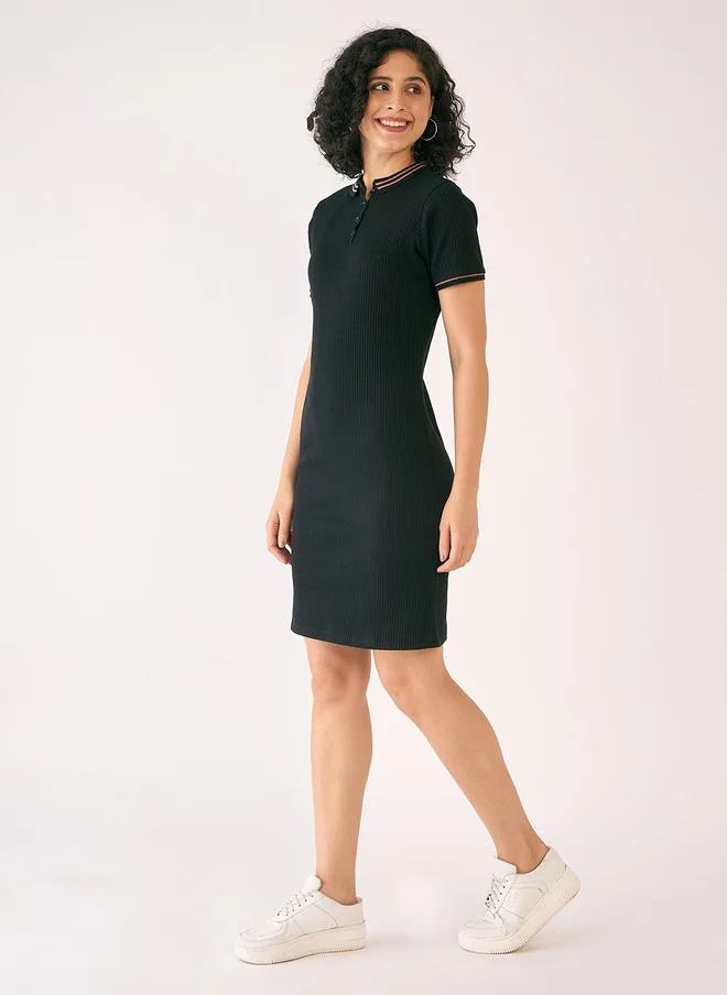 Salt Attire  SALT ATTIRE Black Self Design Rib Sheath Dress for Women | Best Price UAE