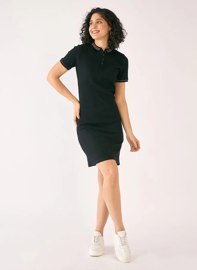Salt Attire  SALT ATTIRE Black Self Design Rib Sheath Dress for Women | Best Price UAE