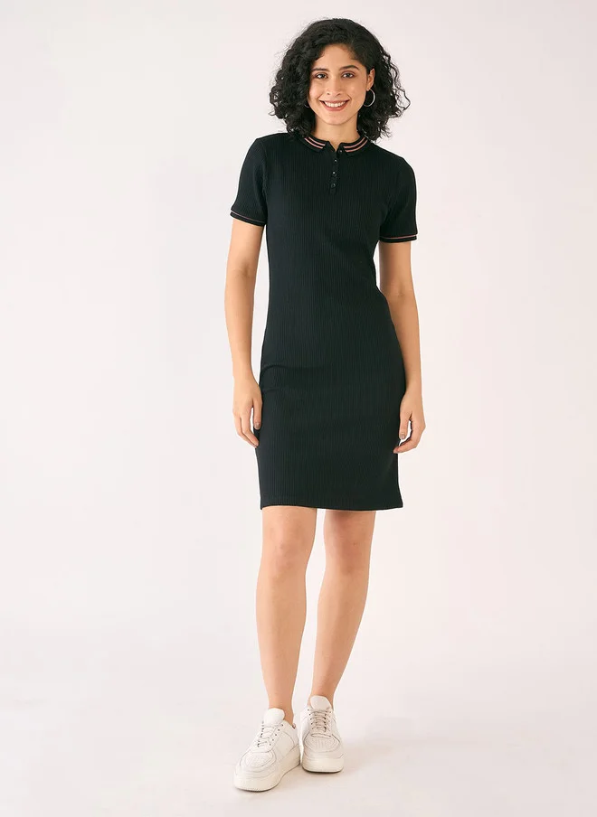 Salt Attire SALT ATTIRE Black Self Design Rib Sheath Dress