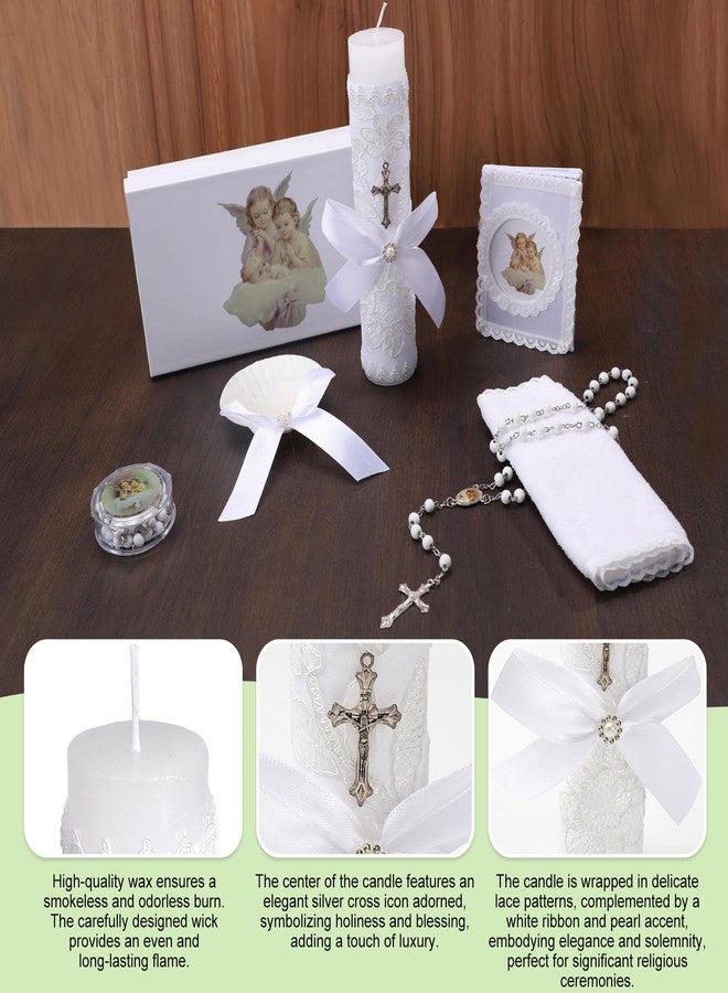ROTEL Baptism Candle Set for Boys and Girls,5 PCS Baptism Kit Catholic Candle,Baptismal Towel,Shell,Rosary,Bible for Baby Dedication Christening Gift,Velas para Primera Comunión De Niño Bautizo De Niña - Image 3