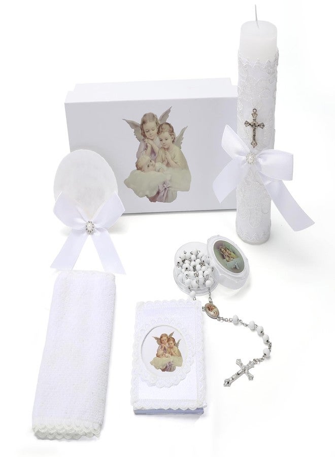 ROTEL Baptism Candle Set for Boys and Girls,5 PCS Baptism Kit Catholic Candle,Baptismal Towel,Shell,Rosary,Bible for Baby Dedication Christening Gift,Velas para Primera Comunión De Niño Bautizo De Niña - Image 1