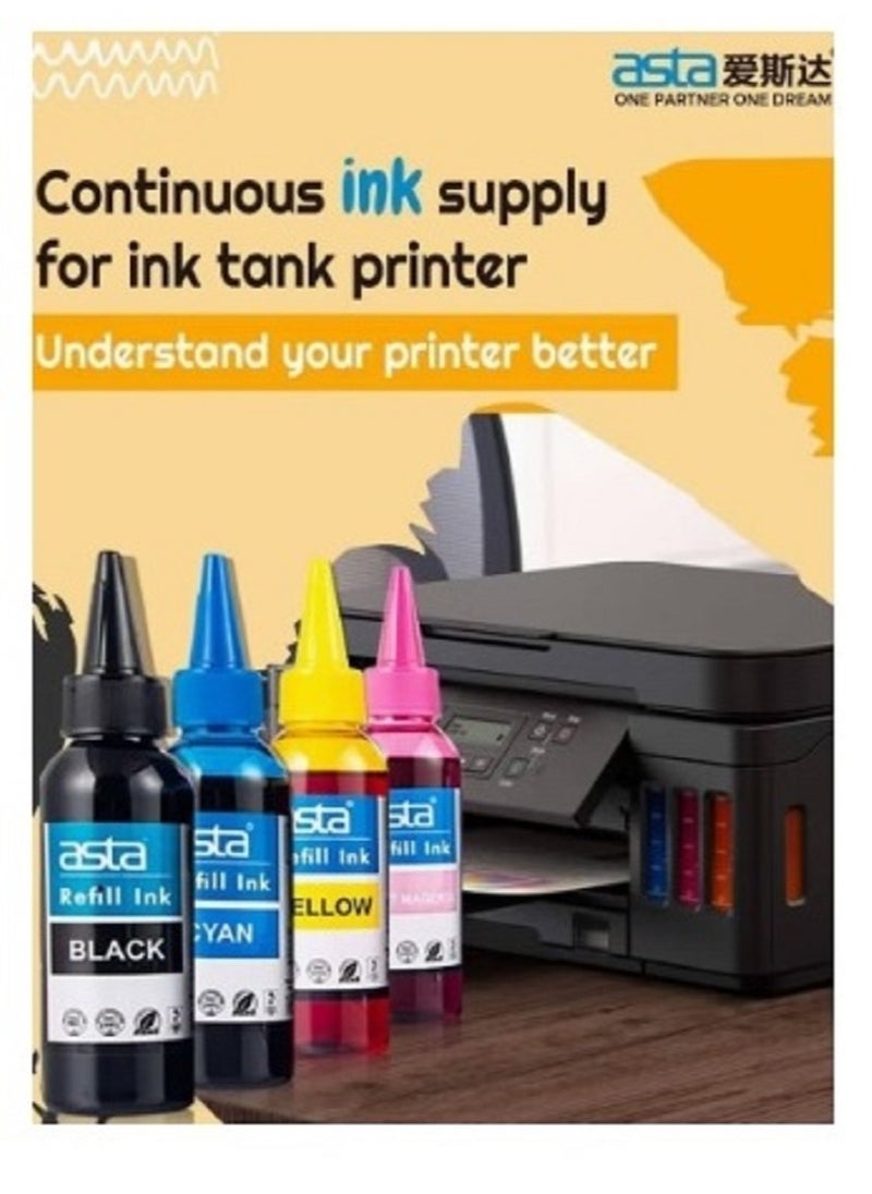 Asta 4-Colors Black Cyan Yellow Magenta Refill Ink Toner - Inks for Refill Ink Cartridges (HP/EPSON/CANON) 4 X 100ml Multicolors.  - Image 4