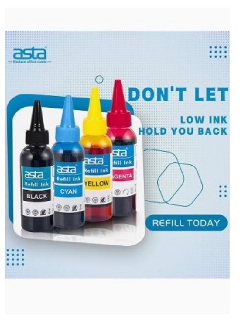 Asta 4-Colors Black Cyan Yellow Magenta Refill Ink Toner - Inks for Refill Ink Cartridges (HP/EPSON/CANON) 4 X 100ml Multicolors.  - Image 5