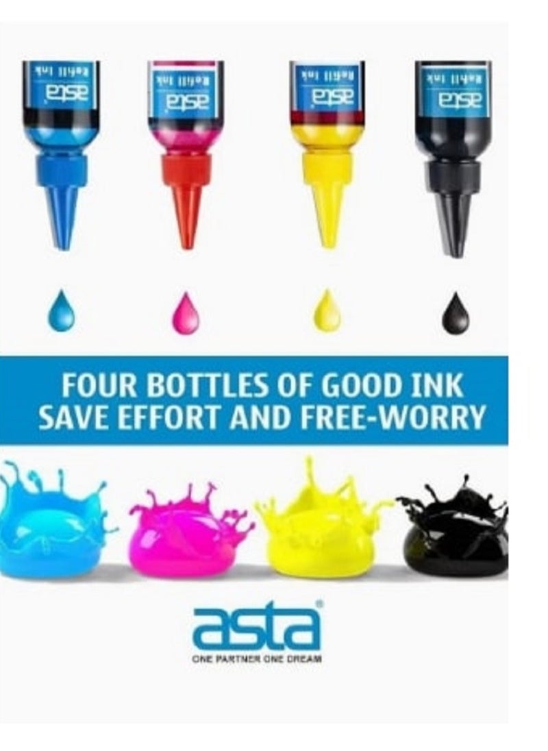 Asta 4-Colors Black Cyan Yellow Magenta Refill Ink Toner - Inks for Refill Ink Cartridges (HP/EPSON/CANON) 4 X 100ml Multicolors.  - Image 2