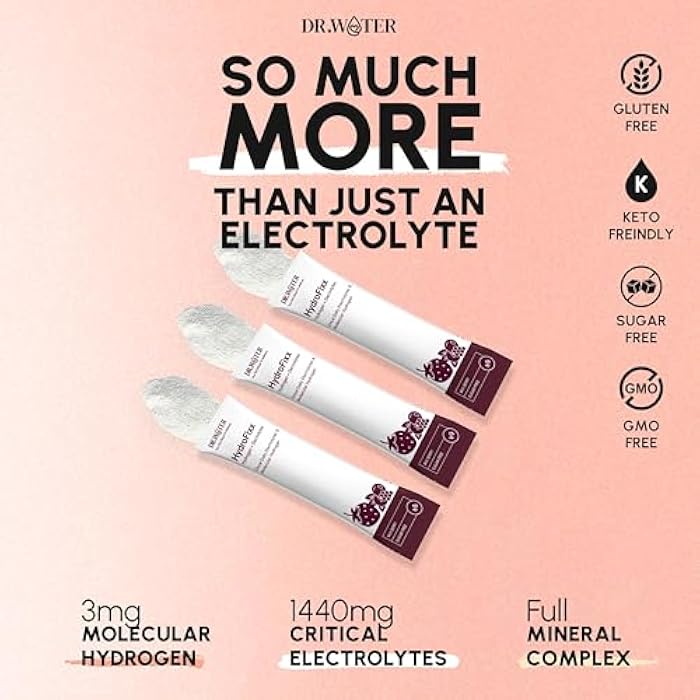 DR.WATER HydroFixx Hydrogen + Electrolytes Mix - Variety Pack | H2 Hydration with Molecular Hydrogen, Sodium, Potassium, Magnesium | LemonLime, MixBerry, Orange Caffeine | 6 Count (6, Mix Berry) - Image 3