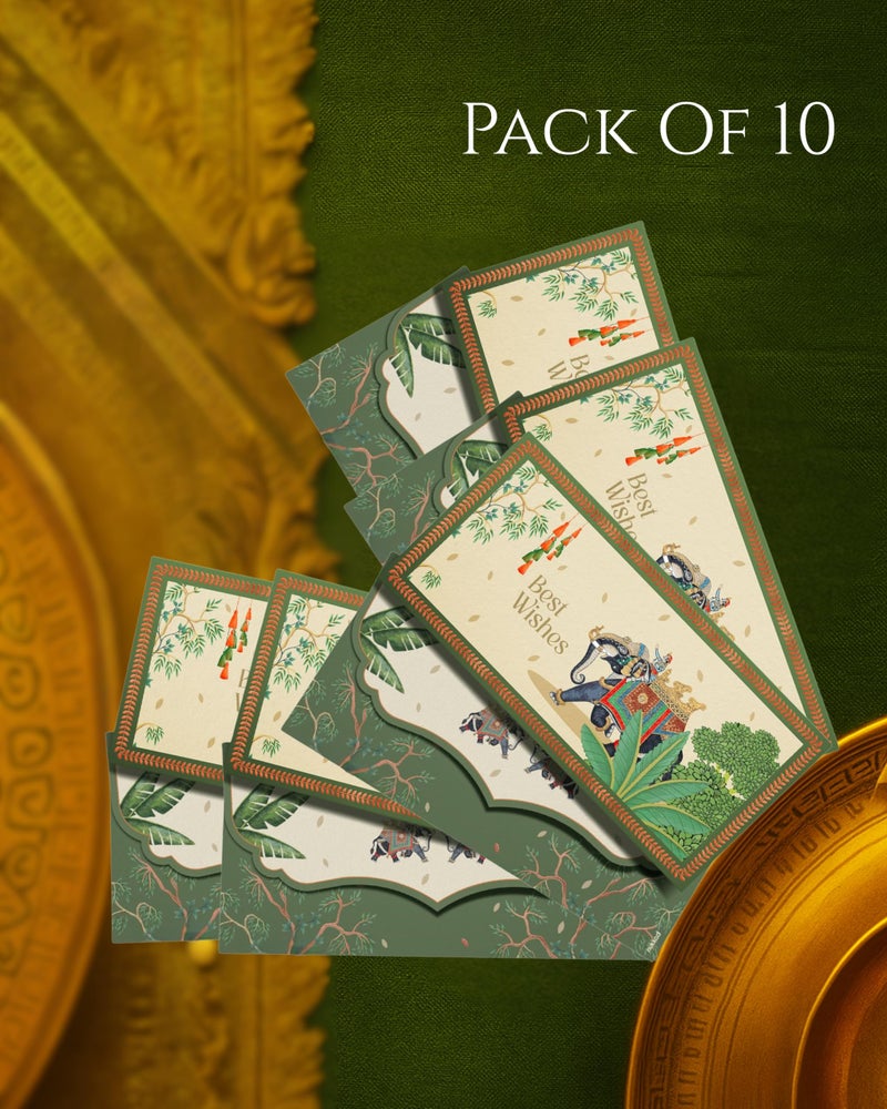 QIPS | NUKKAD Premium Shagun Envelopes – Pack of 10 | Foil Printed Money Envelopes for Weddings, Gifting & Festivals | Matte Finish, Elegant Design (Off White & Green) - Image 2