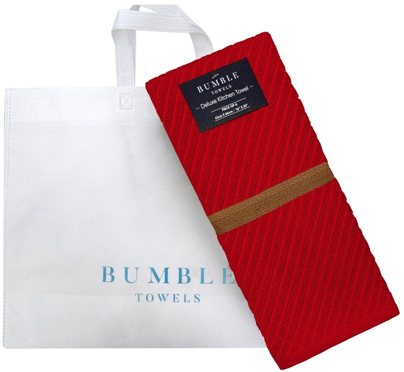 Bumble Towels Premium Kitchen Towels (16”x 25”, 6 Pack) | Large Cotton Kitchen Hand Towels | Dish Towels | Diagonal Weave Design | 445 GSM Highly Absorbent Tea Towels Set with Hanging Loop | Red - Image 5