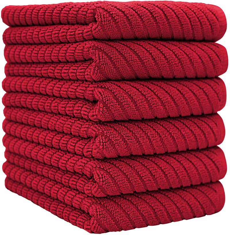 Bumble Towels Premium Kitchen Towels (16”x 25”, 6 Pack) | Large Cotton Kitchen Hand Towels | Dish Towels | Diagonal Weave Design | 445 GSM Highly Absorbent Tea Towels Set with Hanging Loop | Red - Image 2
