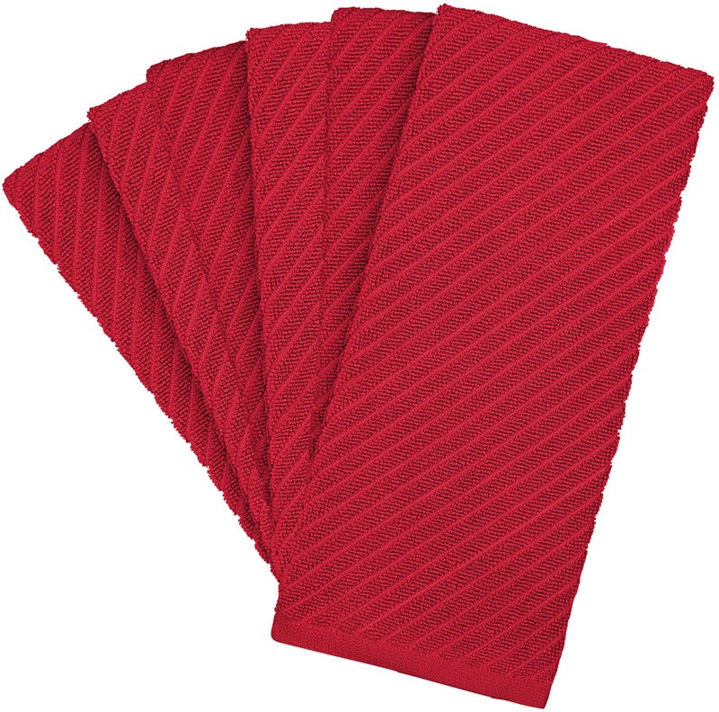 Bumble Towels Premium Kitchen Towels (16”x 25”, 6 Pack) | Large Cotton Kitchen Hand Towels | Dish Towels | Diagonal Weave Design | 445 GSM Highly Absorbent Tea Towels Set with Hanging Loop | Red - Image 3