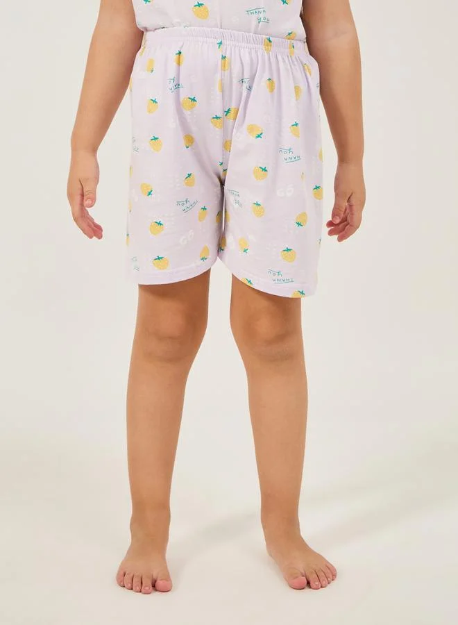 Styli Strawberry Print Cotton T-Shirt & Shorts Set