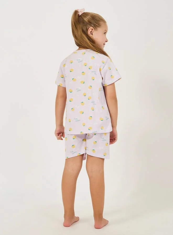 Styli Strawberry Print Cotton T-Shirt & Shorts Set
