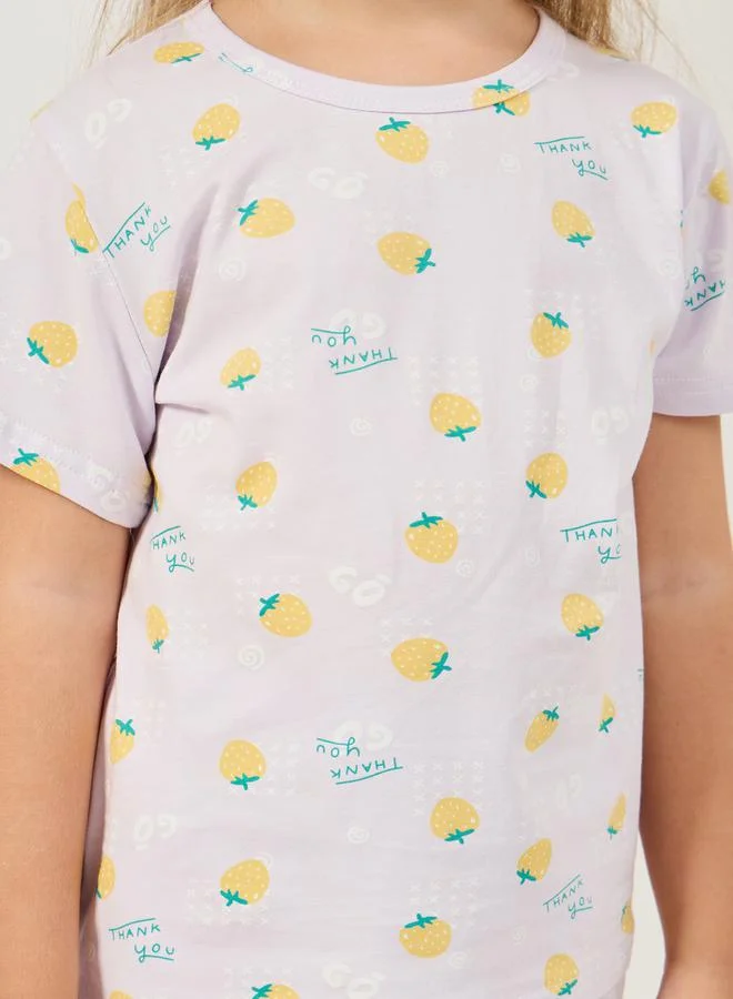 Styli Strawberry Print Cotton T-Shirt & Shorts Set