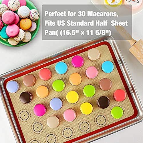 CookTime Macaron Silicone Baking Mat - Set of 2 Non Stick Silicon Macaroon Baking Sheet Cookie Liner(BPA Free/Reusable/Half Sheet),Perfect Cooking Kit for Macarons,Pastry,Cake and Bread Making (Red) - Image 2