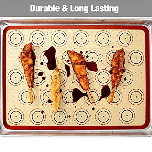 CookTime Macaron Silicone Baking Mat - Set of 2 Non Stick Silicon Macaroon Baking Sheet Cookie Liner(BPA Free/Reusable/Half Sheet),Perfect Cooking Kit for Macarons,Pastry,Cake and Bread Making (Red) - Image 4