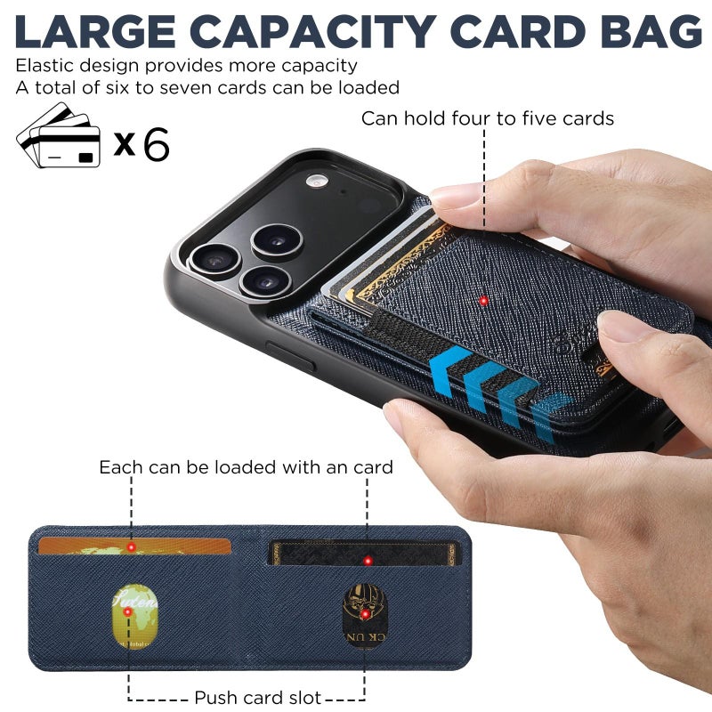 Suteni For Iphone 17 Pro H17 Cross Grain Leather Magsafe Detachable Wallet Phone Case(Blue) - Image 3