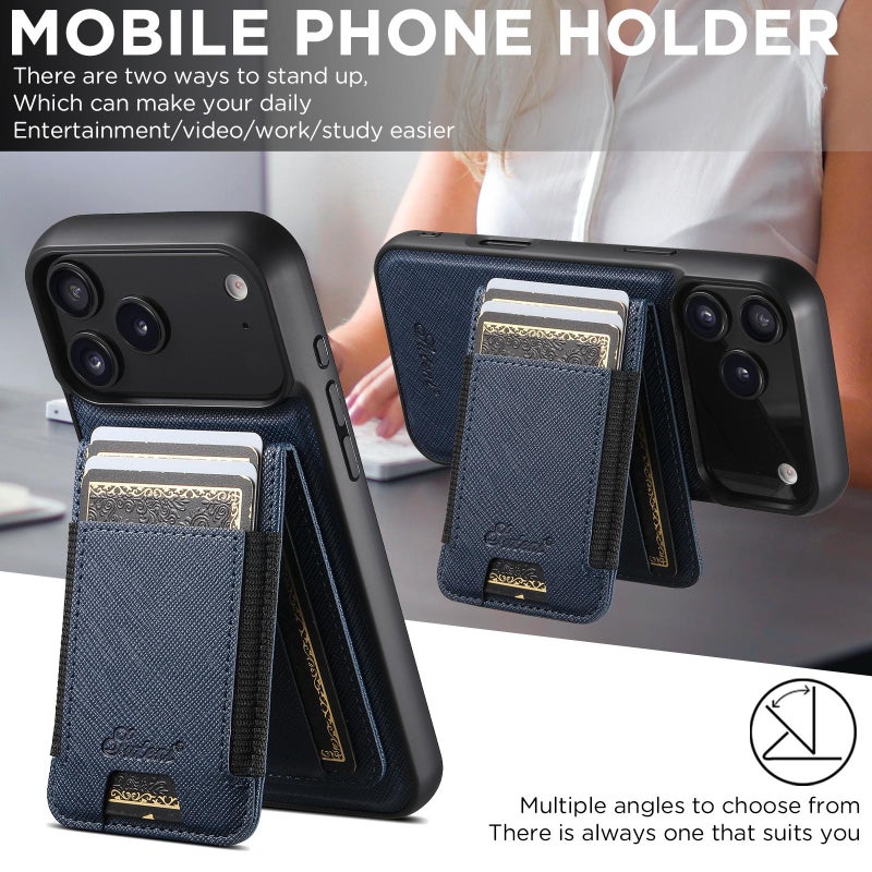 Suteni For Iphone 17 Pro H17 Cross Grain Leather Magsafe Detachable Wallet Phone Case(Blue) - Image 5