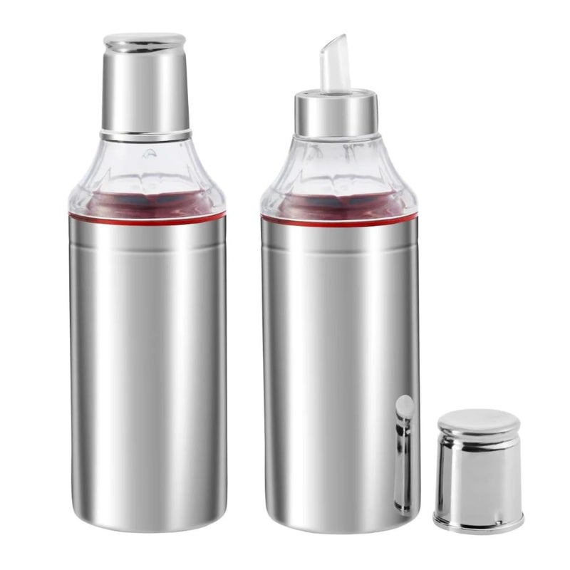 Escrow Stainless Steel Oil BottleDispenser 1 Litre for Kitchen with Nozzle Ideal Pourer for OilVinegarSauce Pack of 2 Silver 1000ML - Image 1