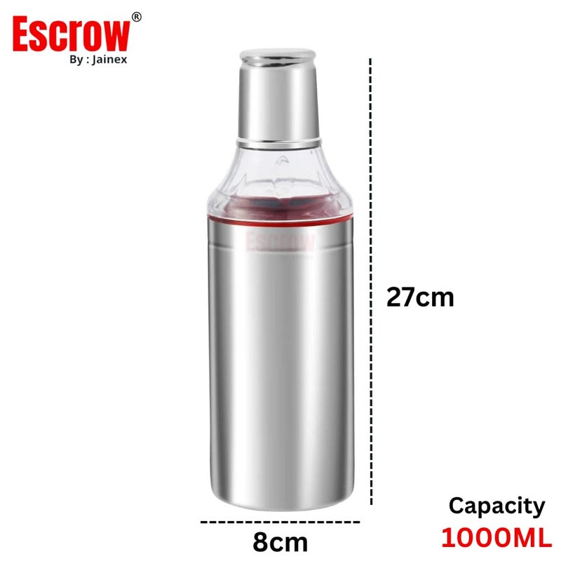 Escrow Stainless Steel Oil BottleDispenser 1 Litre for Kitchen with Nozzle Ideal Pourer for OilVinegarSauce Pack of 2 Silver 1000ML - Image 3