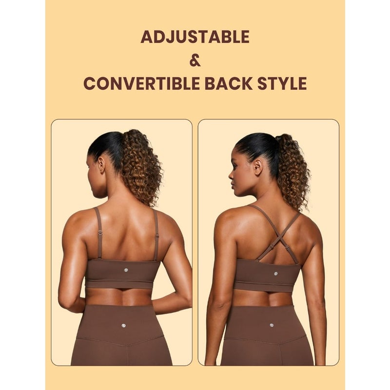 Yoga workout bra for women, Butterluxe fabric, black, adjustable spaghetti straps, padded wireless square neck design - Image 5