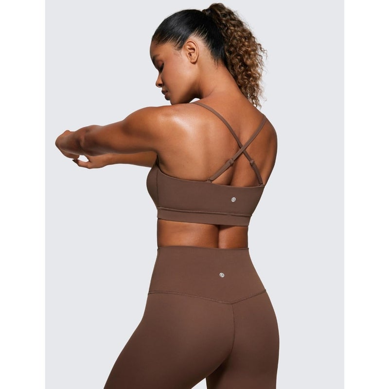 Yoga workout bra for women, Butterluxe fabric, black, adjustable spaghetti straps, padded wireless square neck design - Image 2