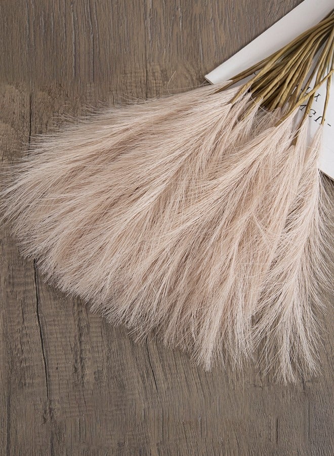 Generic 10-pieces set of off Light brown pronged pampas grass imitation reeds, artificial bulrush decoration suitable for any scene arrangement  - Image 3