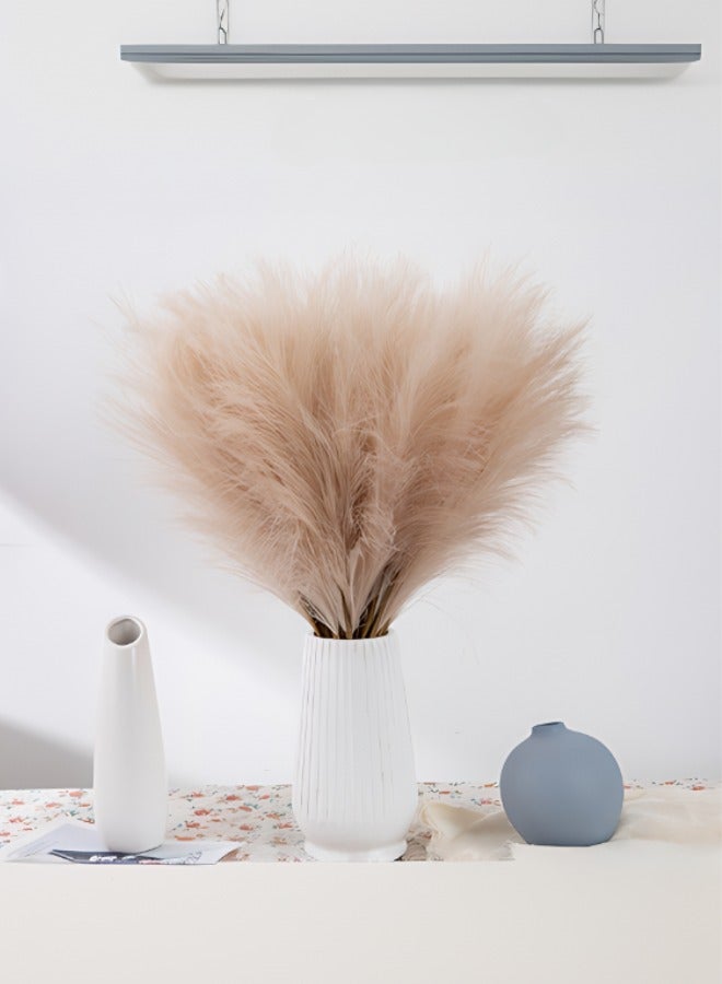 Generic 10-pieces set of off Light brown pronged pampas grass imitation reeds, artificial bulrush decoration suitable for any scene arrangement  - Image 1