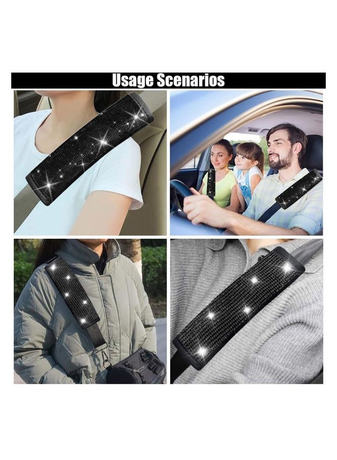 GLSOWEE 2PCS Bling Car Seat Belt Shoulder Pads, Bling Rhinestones Seat Belt Covers for Women, Car Seatbelt Strap Pad with Crystal Diamond, Car Interior Accessories for Car SUV (Black Diamond) - Image 5