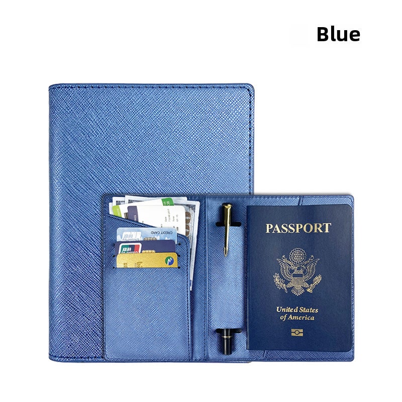 Fashion PU Leather Passport Holder with Card Slots Blue 