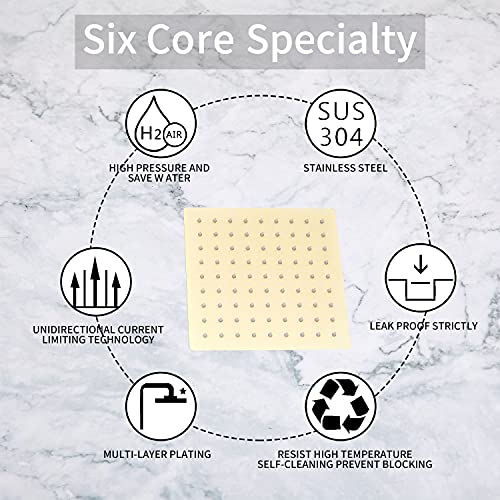 GGStudy Brushed Gold Shower Head GGStudy 8 inch Square Rain Shower head Stainless Steel Shower head High Pressure Shower Head Ultra Thin Rainfall Bath Shower Self-cleaning Silicon Nozzle - Image 4
