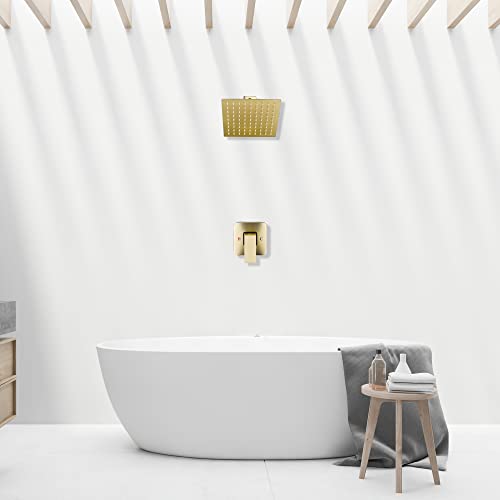GGStudy Brushed Gold Shower Head GGStudy 8 inch Square Rain Shower head Stainless Steel Shower head High Pressure Shower Head Ultra Thin Rainfall Bath Shower Self-cleaning Silicon Nozzle - Image 3