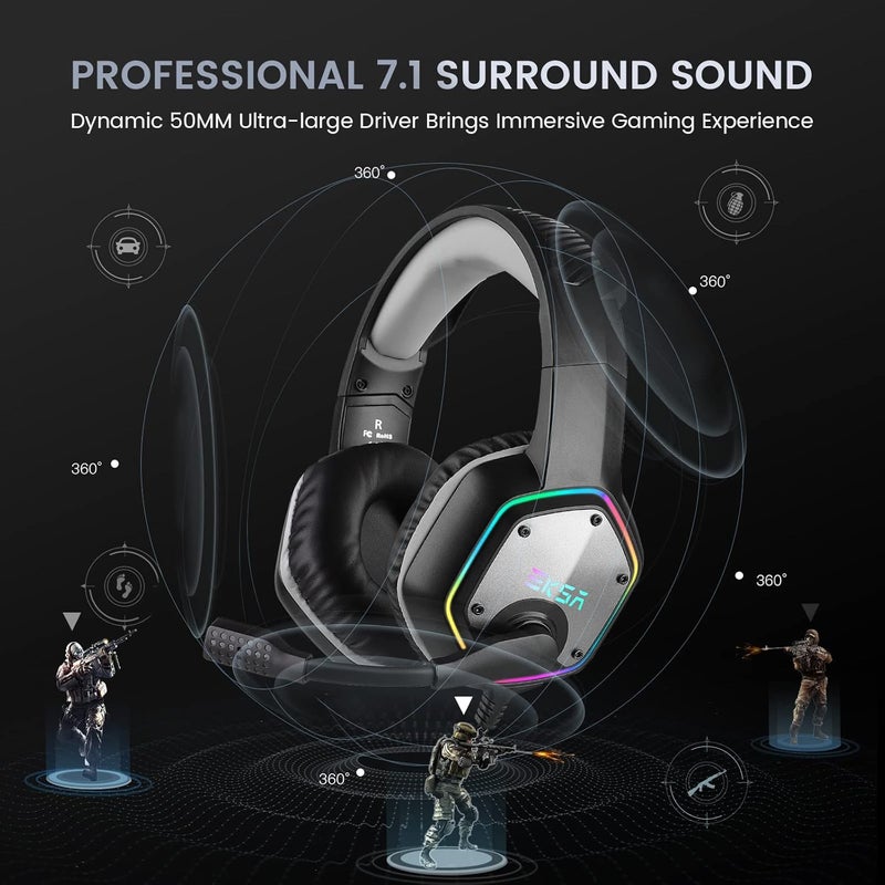 EKSA E1000 USB Gaming Headset for PC, Computer Headphones with Microphone/Mic Noise Cancelling, 7.1 Surround Sound, RGB Light - Wired Headphones for PS4, PS5 Console, Laptop, Call Center - Image 3