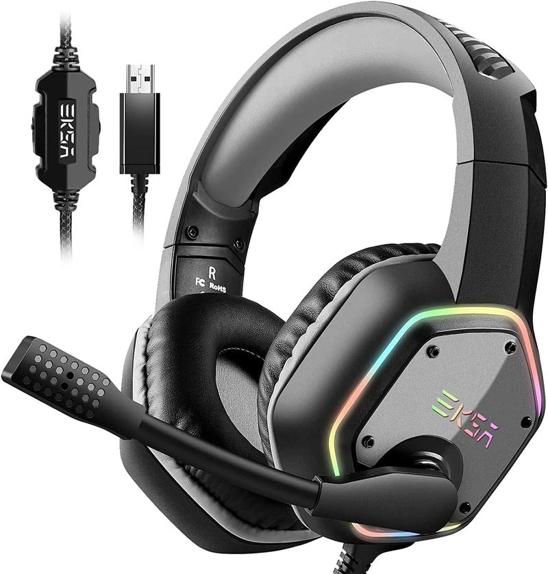 EKSA E1000 USB Gaming Headset for PC, Computer Headphones with Microphone/Mic Noise Cancelling, 7.1 Surround Sound, RGB Light - Wired Headphones for PS4, PS5 Console, Laptop, Call Center - Image 1