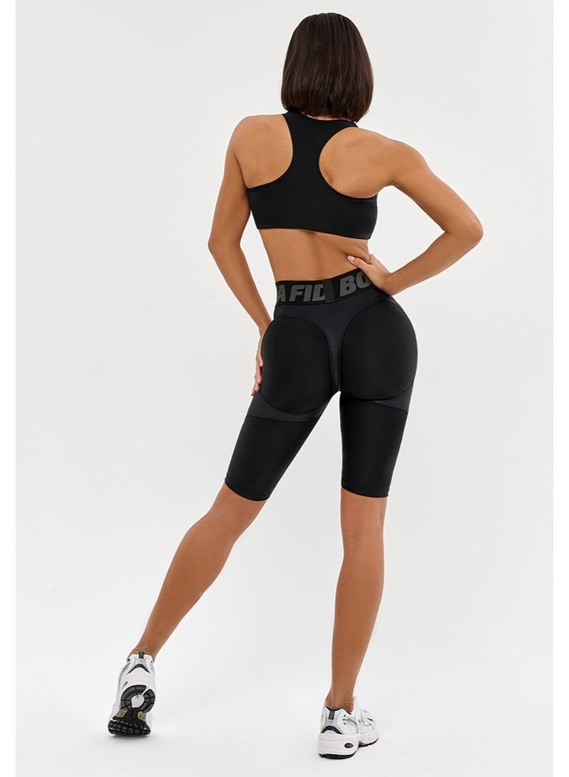 Bona Fide شورت Bona Fide عالي الجودة لراكبي الدراجات النارية عالي الخصر للنساء مع خاصية الدفع - شورت نسائي للصالة الرياضية والتمارين الرياضية - Image 4