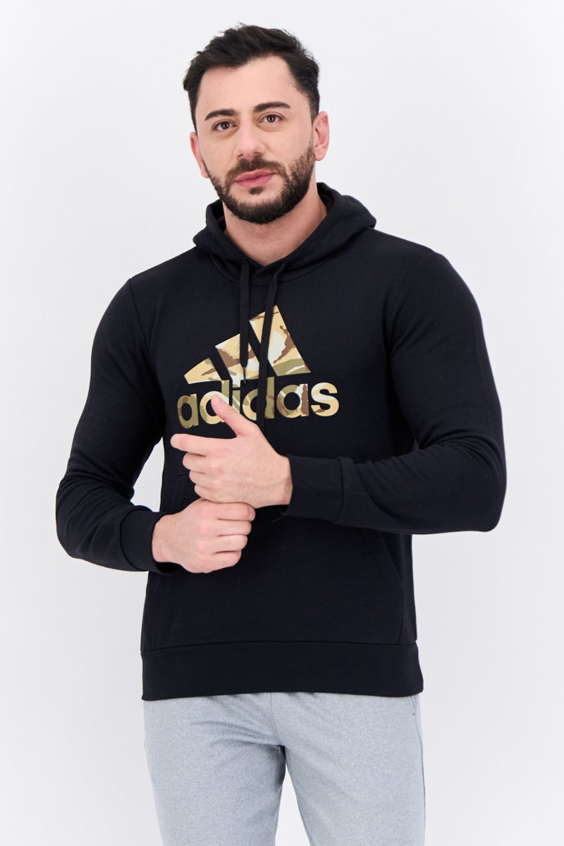 Adidas Men Sportswear Fit Long Sleeves Outdoor Camo Hoodie, Black - Image 1
