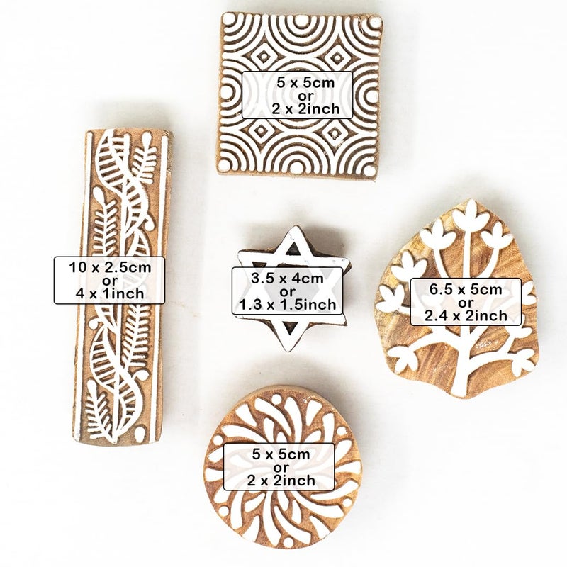 Hashcart Wooden Stamp Block | Set of 5 | Printing Stamp Design Set | Block for Printing Saree Border | Dresses, Craft Card Making, Scrapbook, Clay Pottery - Image 4
