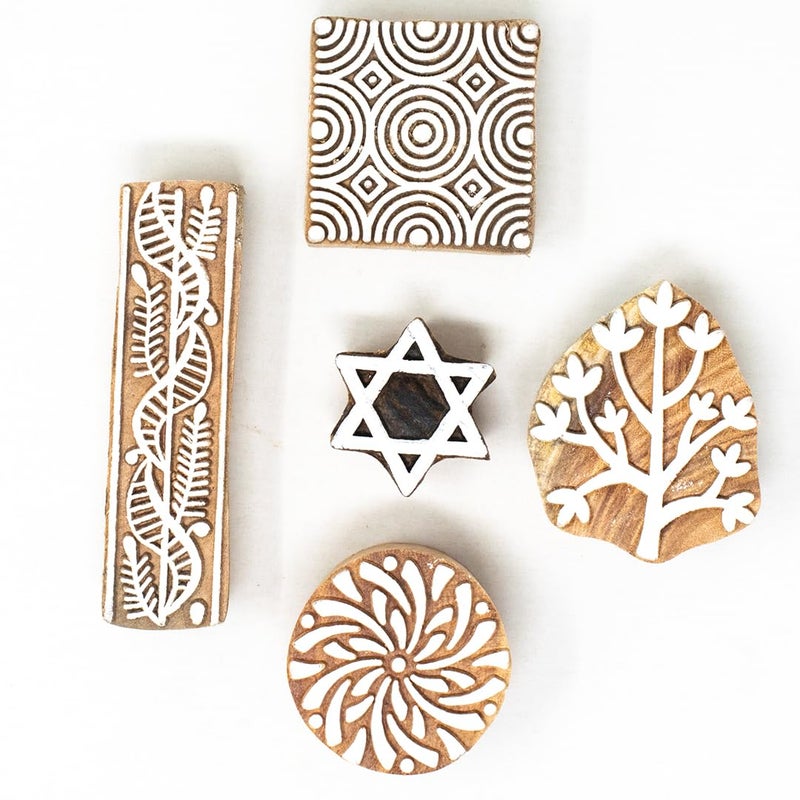 Hashcart Wooden Stamp Block | Set of 5 | Printing Stamp Design Set | Block for Printing Saree Border | Dresses, Craft Card Making, Scrapbook, Clay Pottery - Image 2