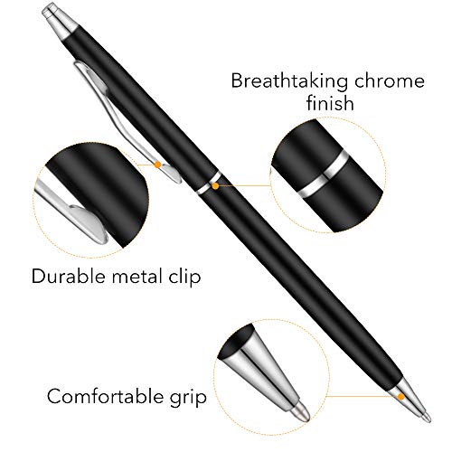 Unibene 6 Pcs Slim Metallic Retractable Ballpoint Pens - Matte Black & Silver, Nice Gift for Business Office Students Teachers Wedding, Medium Point(1 mm) 6 Pack-Black ink - Image 4