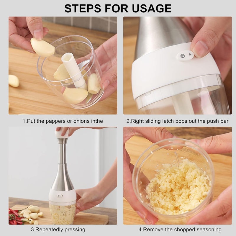 KRLZ Pressed Garlic Chopper Stainless Steel Manual Garlic Masher Handheld Push Type Garlic Crusher Labor Saving Kitchen Food Chopper Gadget for Ginger Chili Onion Salad - Image 3