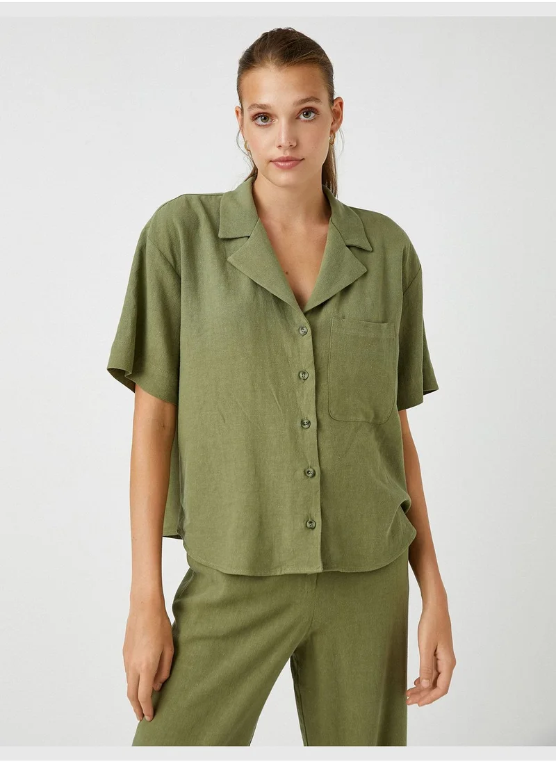 كوتون Linen Shirt Short Sleeve Pocket Detail