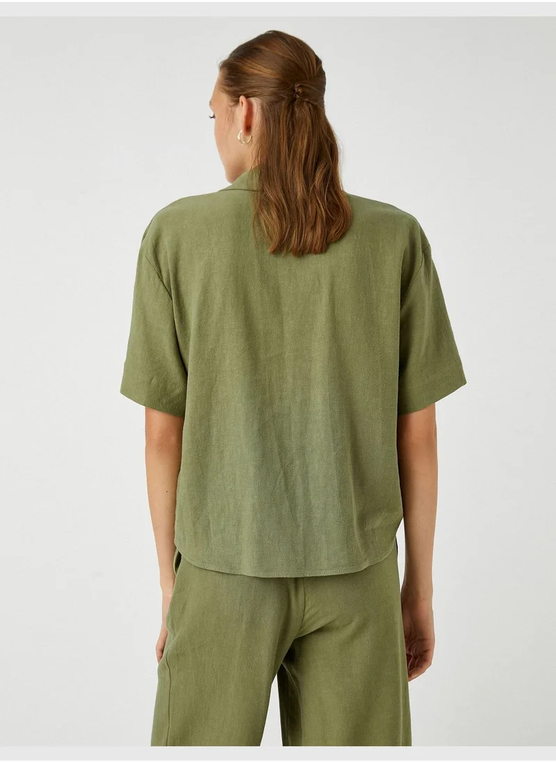 كوتون Linen Shirt Short Sleeve Pocket Detail