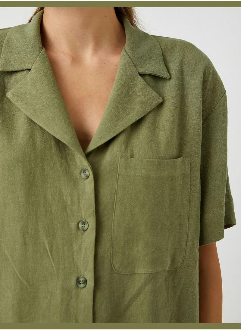 كوتون Linen Shirt Short Sleeve Pocket Detail