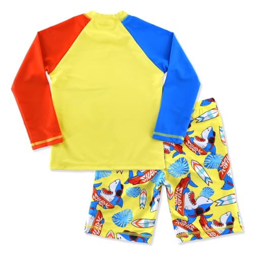 SINOLY Boys Two Piece Rash Guard Swimsuits Kids Long Sleeve Sunsuit Swimwear Sets Surfing Shark Pattern 7T - Image 3